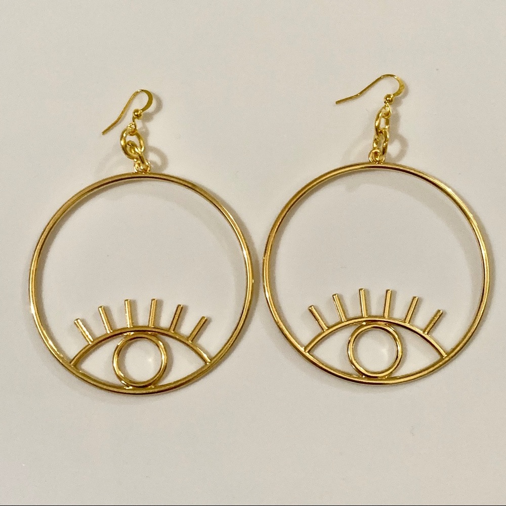 Lg Gold Plated Hoop Eye Earrings - Picture 2 of 8